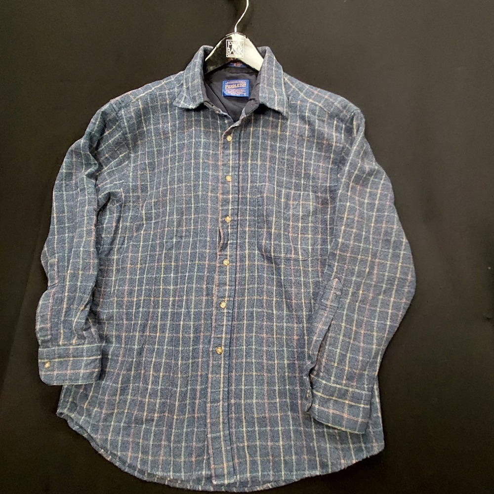 Pendleton Mens L Blue Plaid 100% Virgin Wool Shirt Shacket USA Fabric Washable